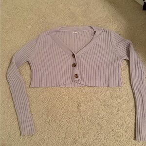 Garage Cropped Ribbed Button-Front Lavender Cardigan